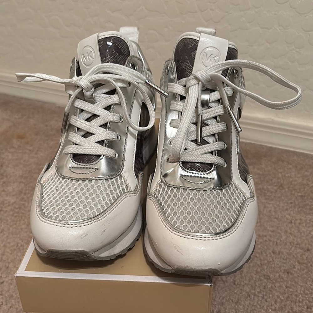 Michael Kors Metallic Silver and White Sneakers
